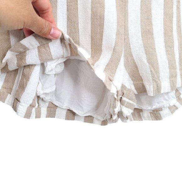 Paradise USA Tan White Striped Linen Halter Neck Romper - Picture 8 of 11